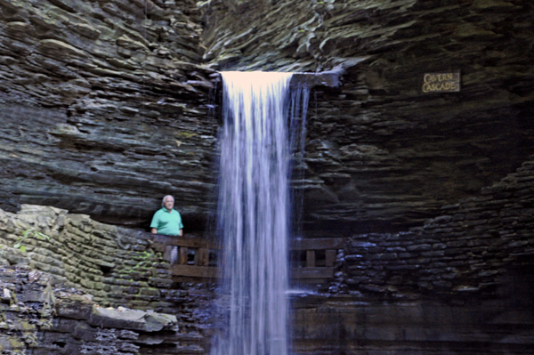 Lee Duquette ready to walk under Cavern Cascade